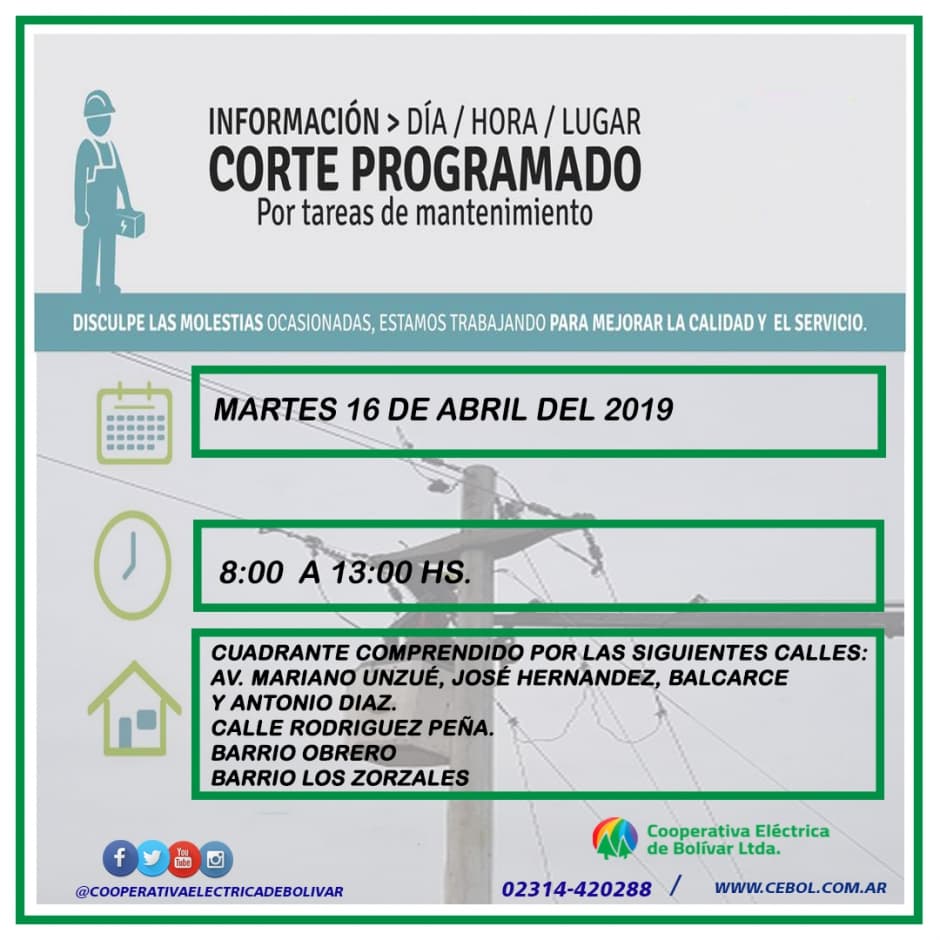 Informe Corte de Suministro Eléctrico, programado.