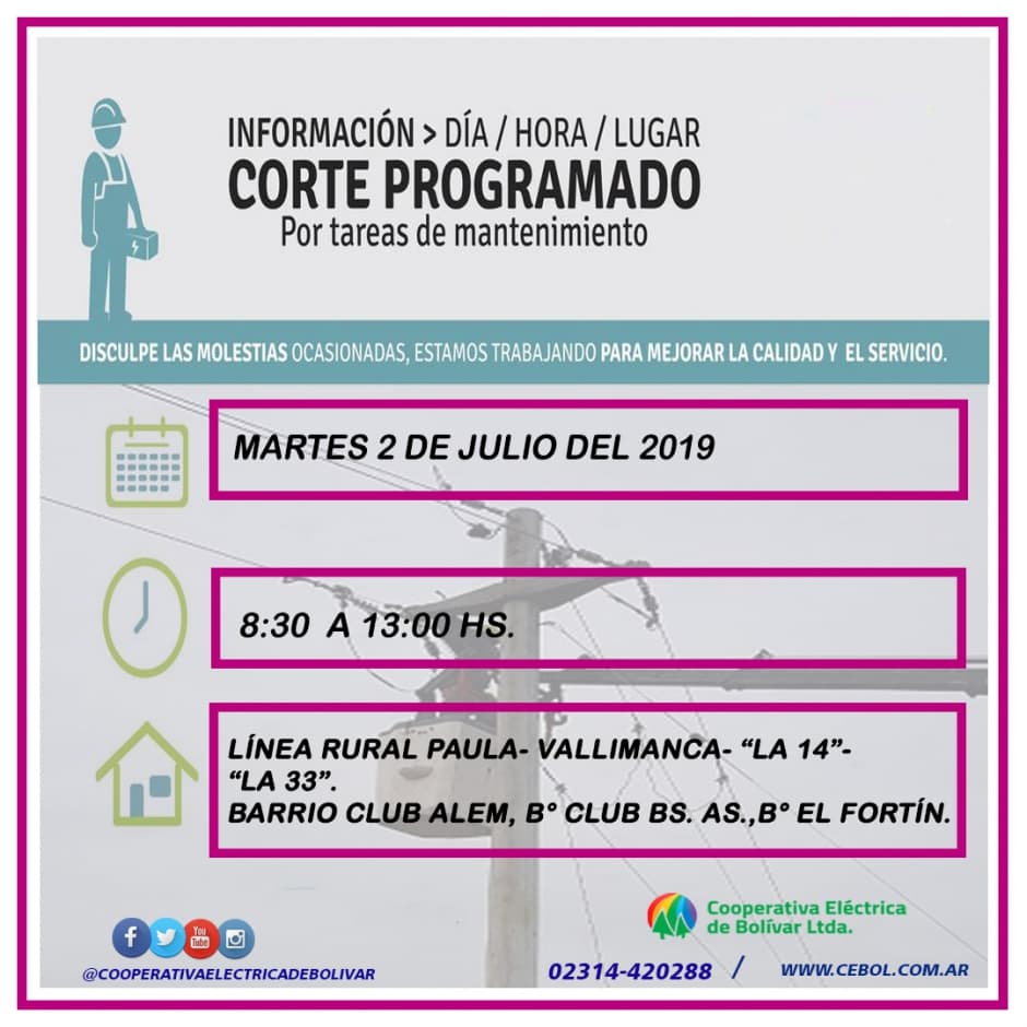 Corte de energía eléctrica , programado