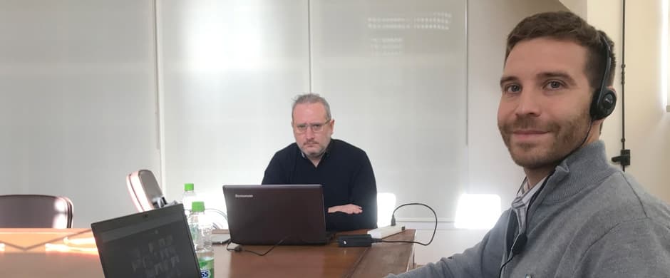 Matías Papaleo, Gerente de la Cooperativa y Javier Rodriguez Presidente del Concejo participando del encuentro virtual.