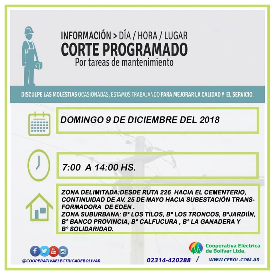 Corte de energía eléctrica , programado.